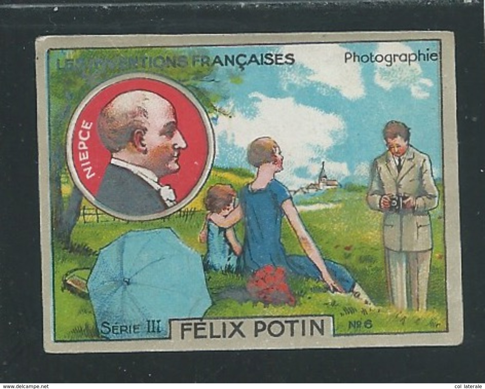 NIEPCE Chromo Félix Potin Inventions Françaises La Photographie 50 X 40 Mm TB Pub Au Dos - Félix Potin