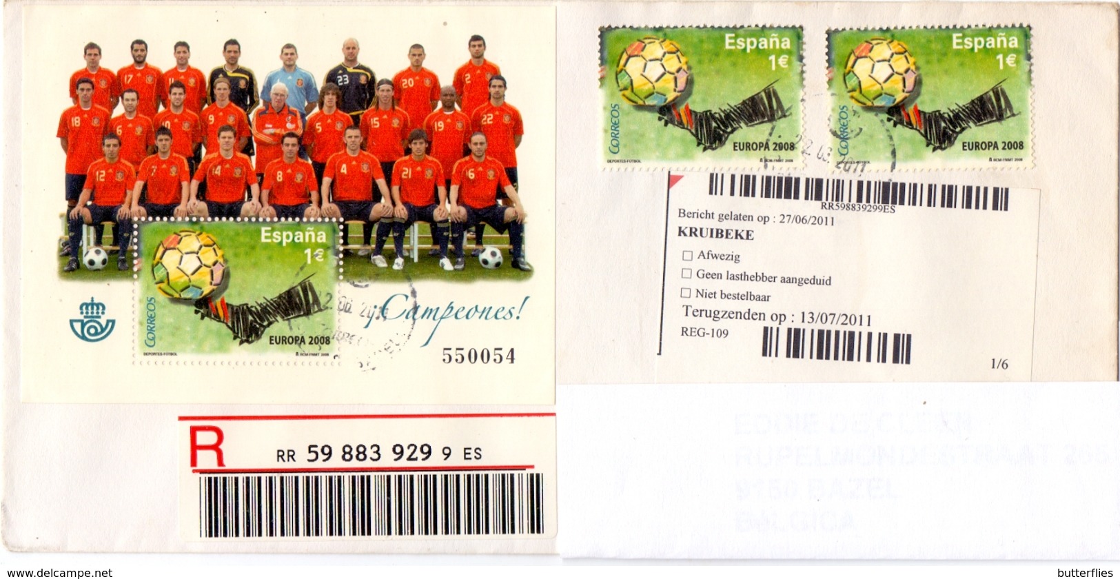 Spanje - 2008 - Brief - Voetbal - Europa 2008 - Gelopen - Lettres & Documents