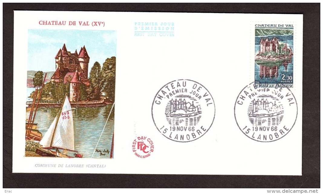 Enveloppe Premier Jour FDC - 1966 - Château De Val - Lanobre - 1960-1969