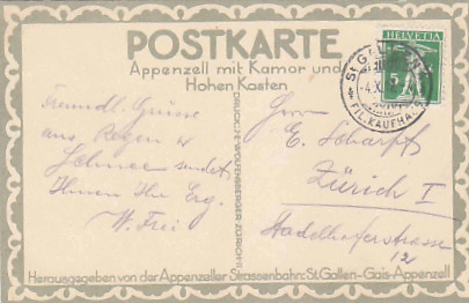 Werbekarte Der St.Gallen-Gais-Appenzell-Bahn - Künstlerkarte - 1912    (P36-60116) - Publicité