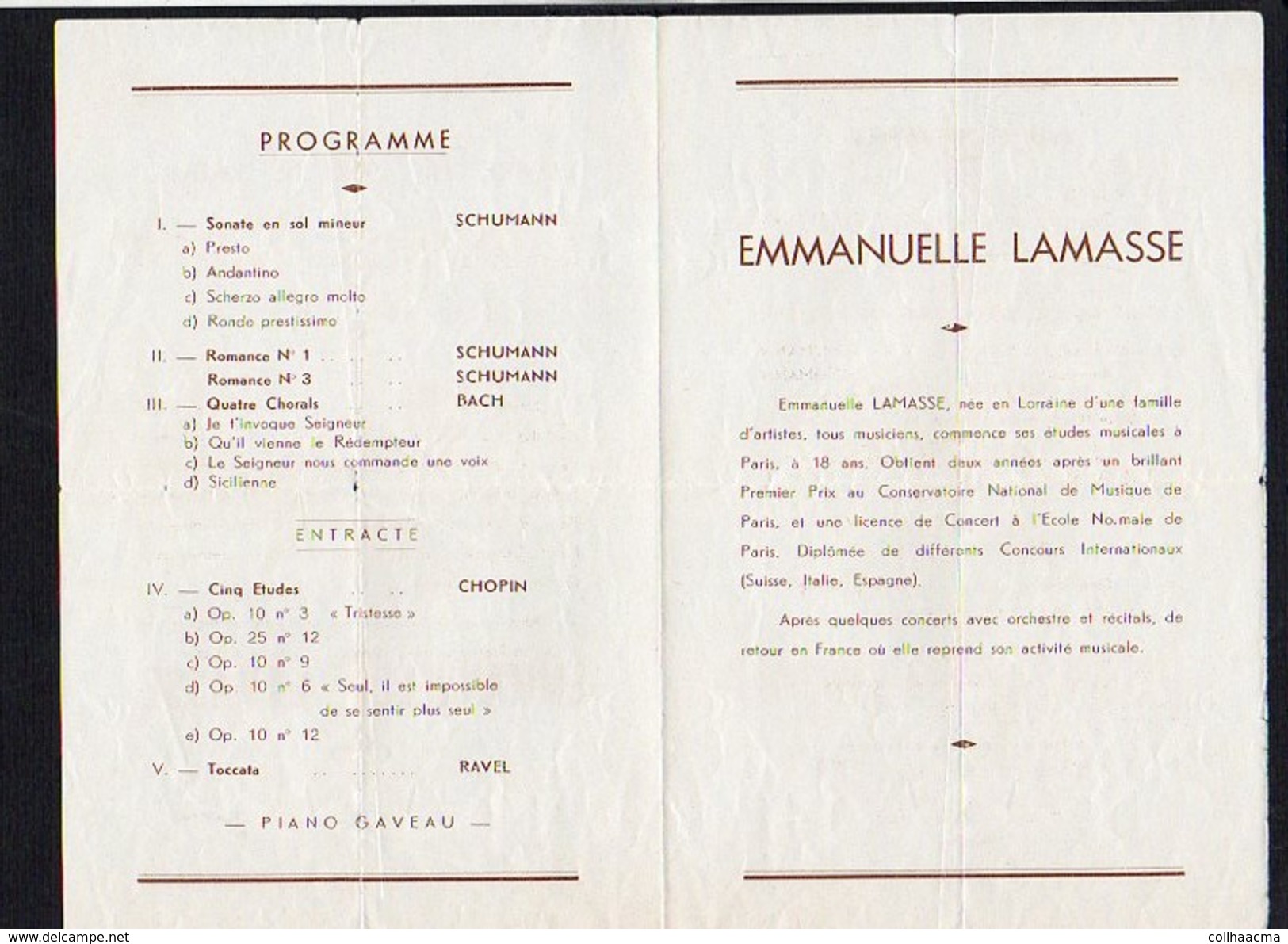 Programme 1966 "Théatre Du Casino De Deauville" Autographe D'Emmanuelle Lamasse Récital De Piano - Programmes