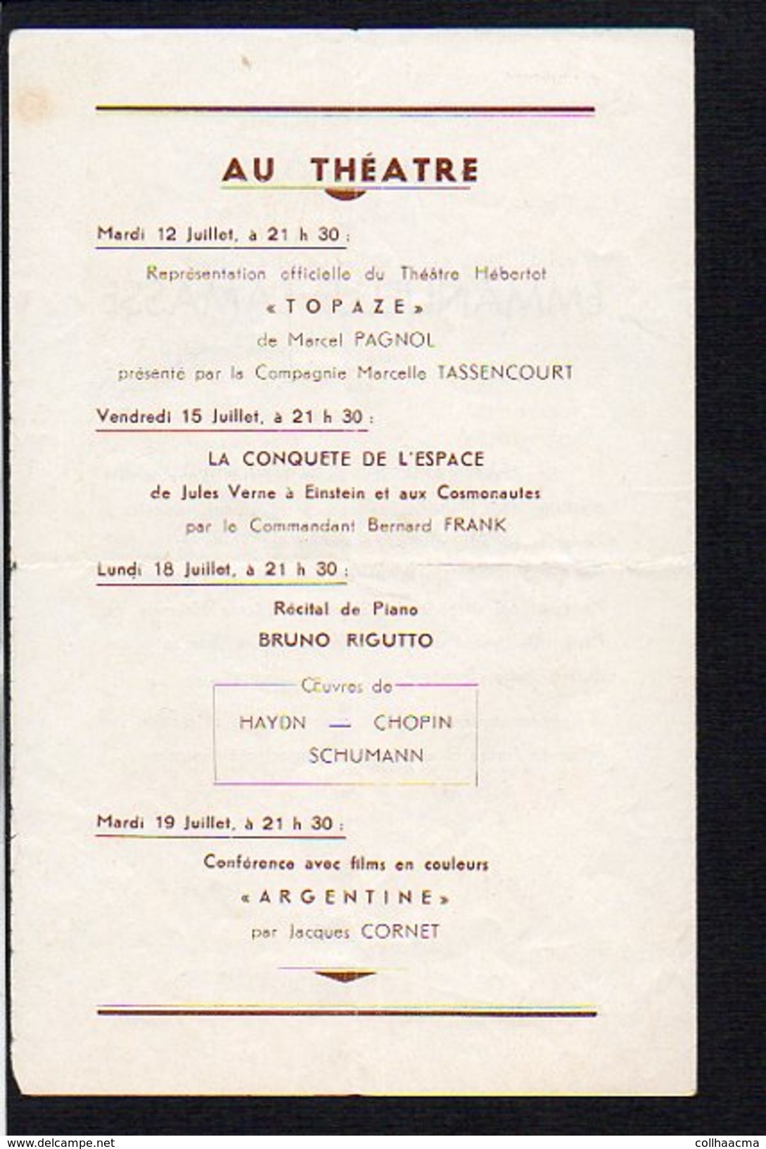 Programme 1966 "Théatre Du Casino De Deauville" Autographe D'Emmanuelle Lamasse Récital De Piano - Programmes