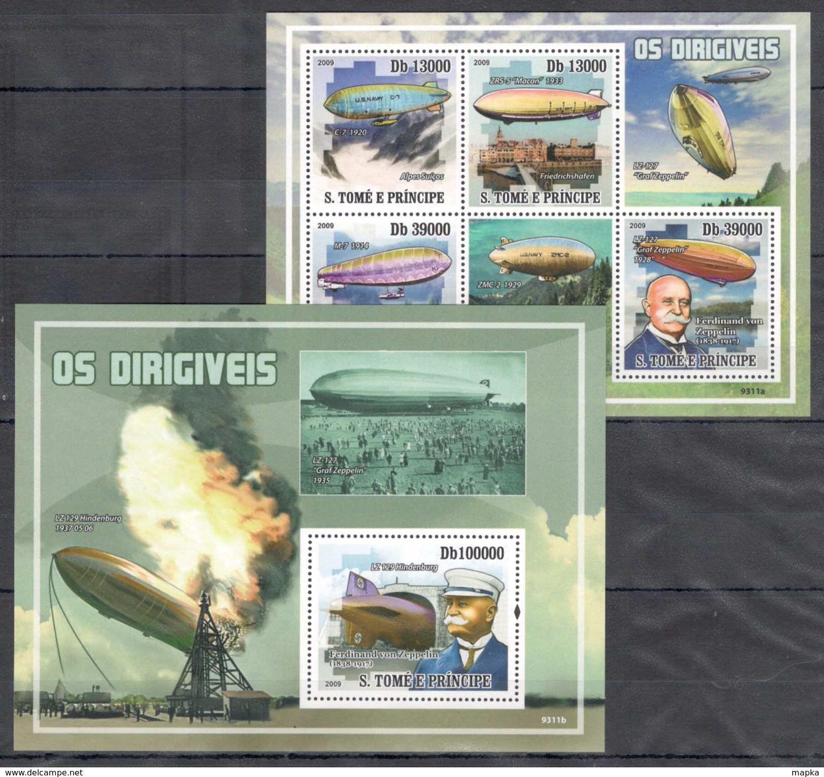 S208 2009 S S.TOME E PRINCIPE OS DIRIGIVEIS FAMOUS PEOPLE VON ZEPPELIN 1BL+1KB MNH - Zeppelins