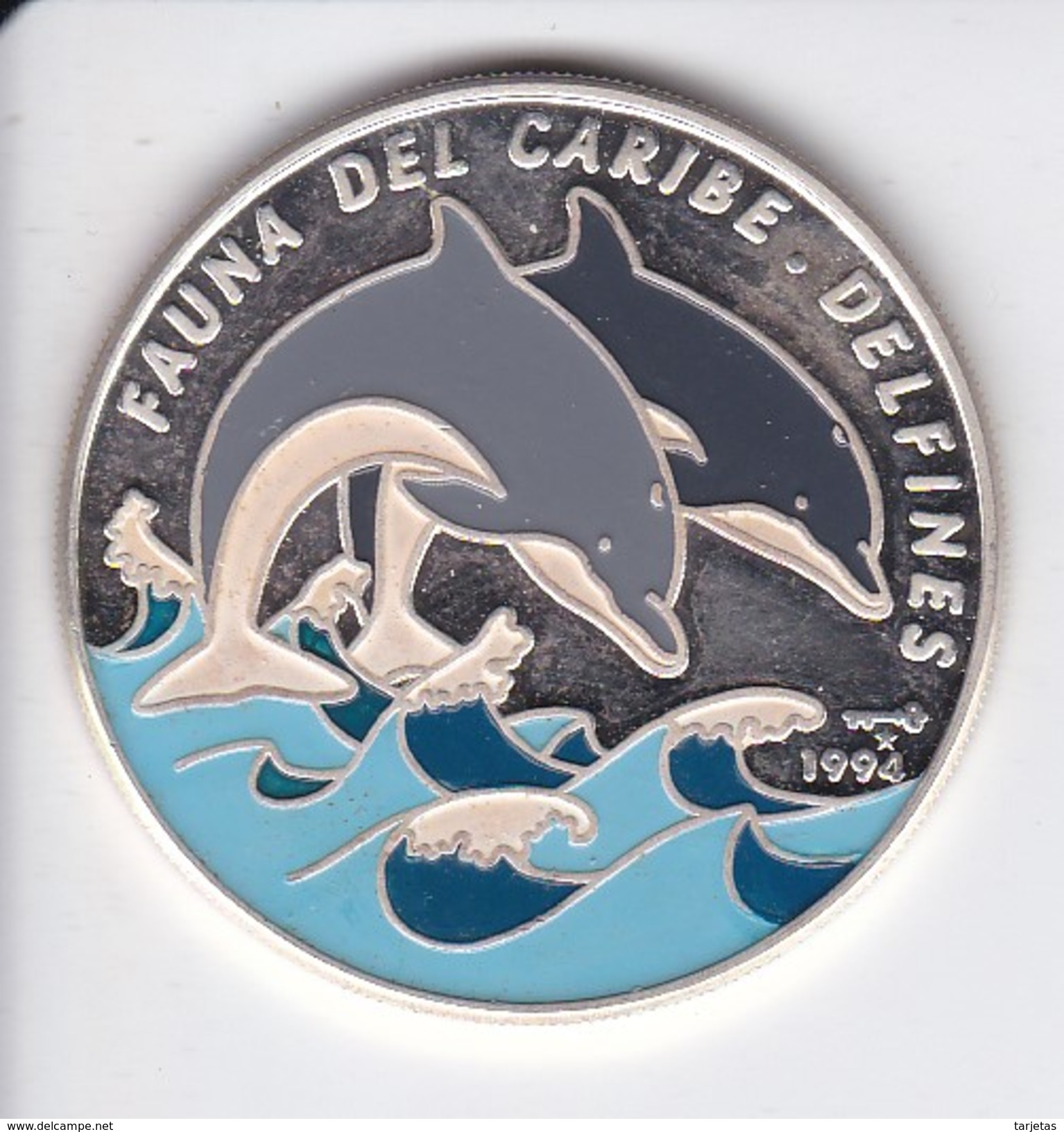 MONEDA DE PLATA DE CUBA DE 10 PESOS DEL AÑO 1994 DE UNOS DELFINES (DELFIN-DOLPHIN) (COIN) SIN CIRCULAR-UNCIRCULATED - Cuba