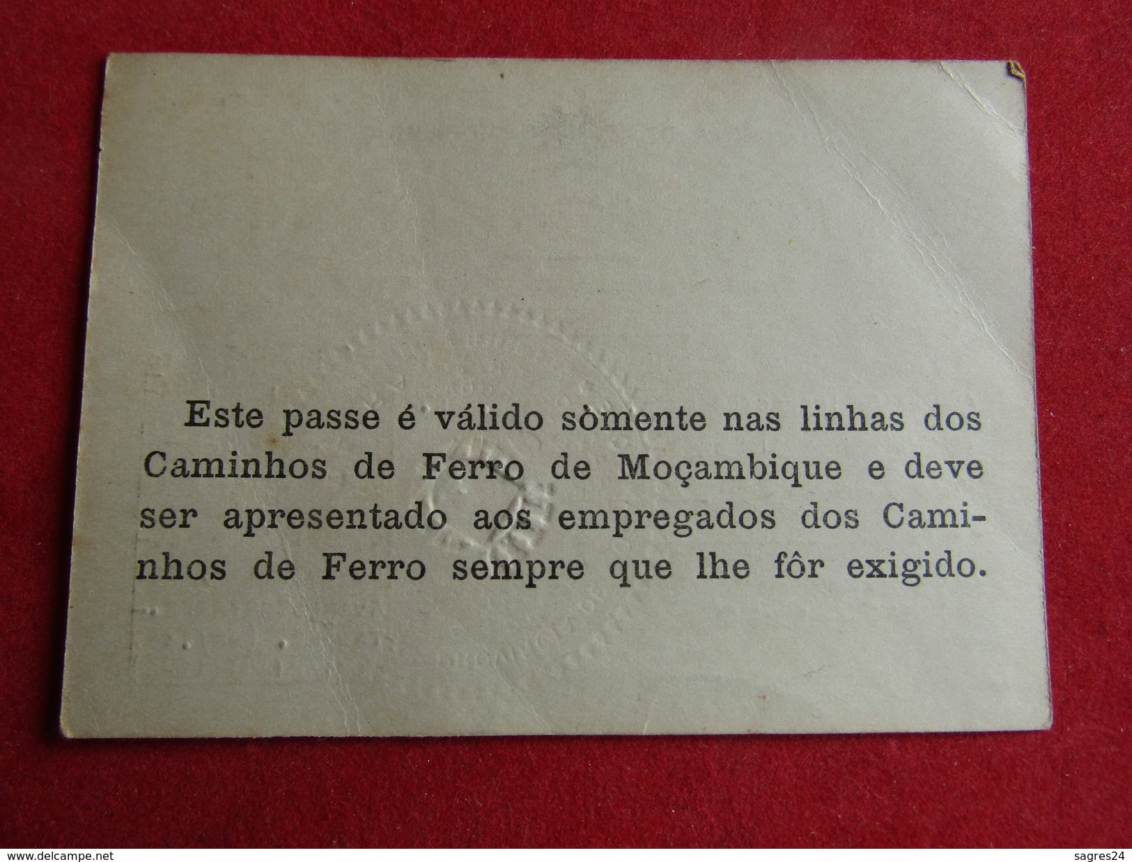 Mozambique - Moçambique - Dir. Dos Ser. De P. E Caminhos De Ferro - Passe Permanente Em Serviço Interno 1ª Classe 1956 - Mondo