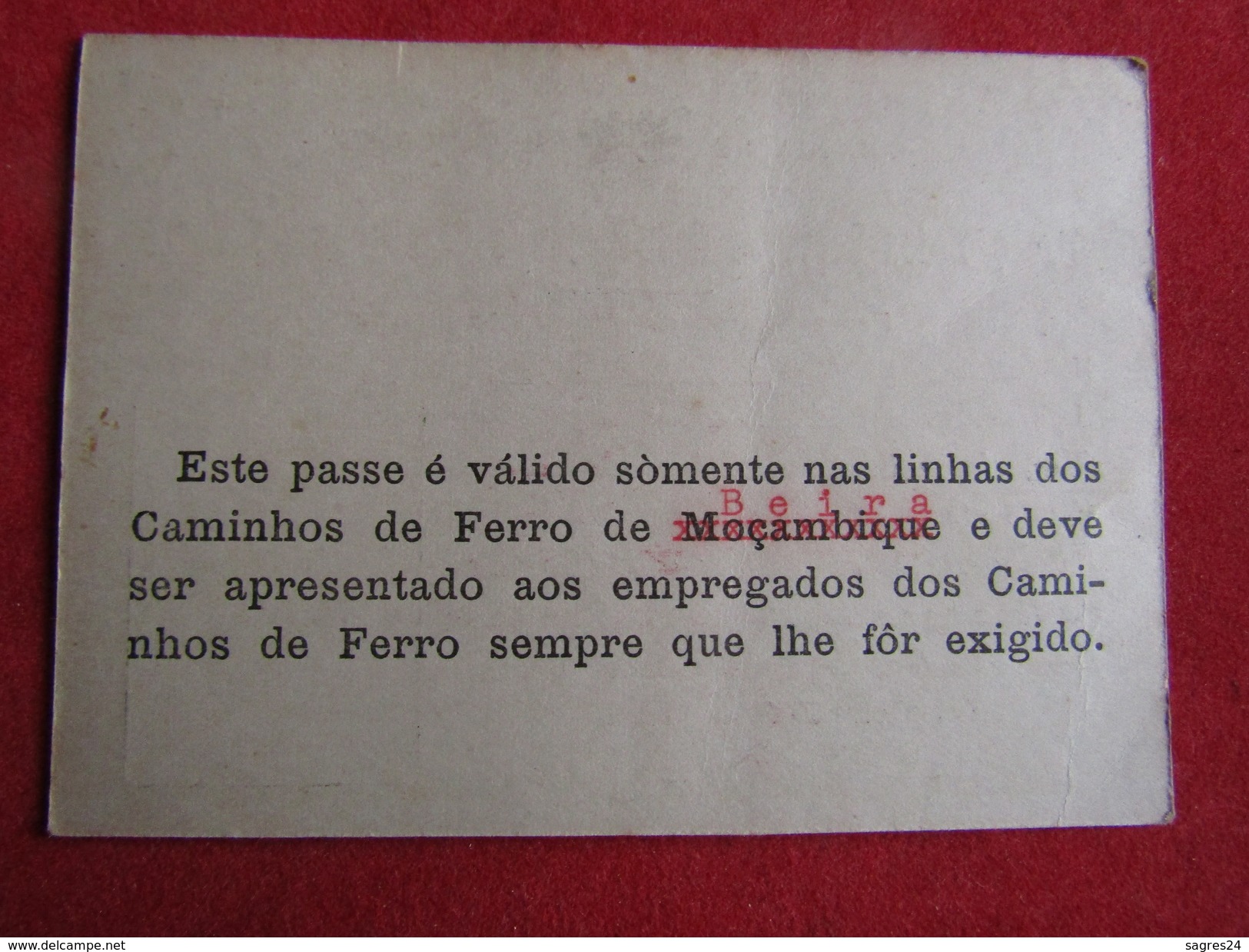 Mozambique - Moçambique - Dir. Dos Ser. De P. E Caminhos De Ferro - Passe Permanente Em Serviço Interno 1ª Classe 1957 - World