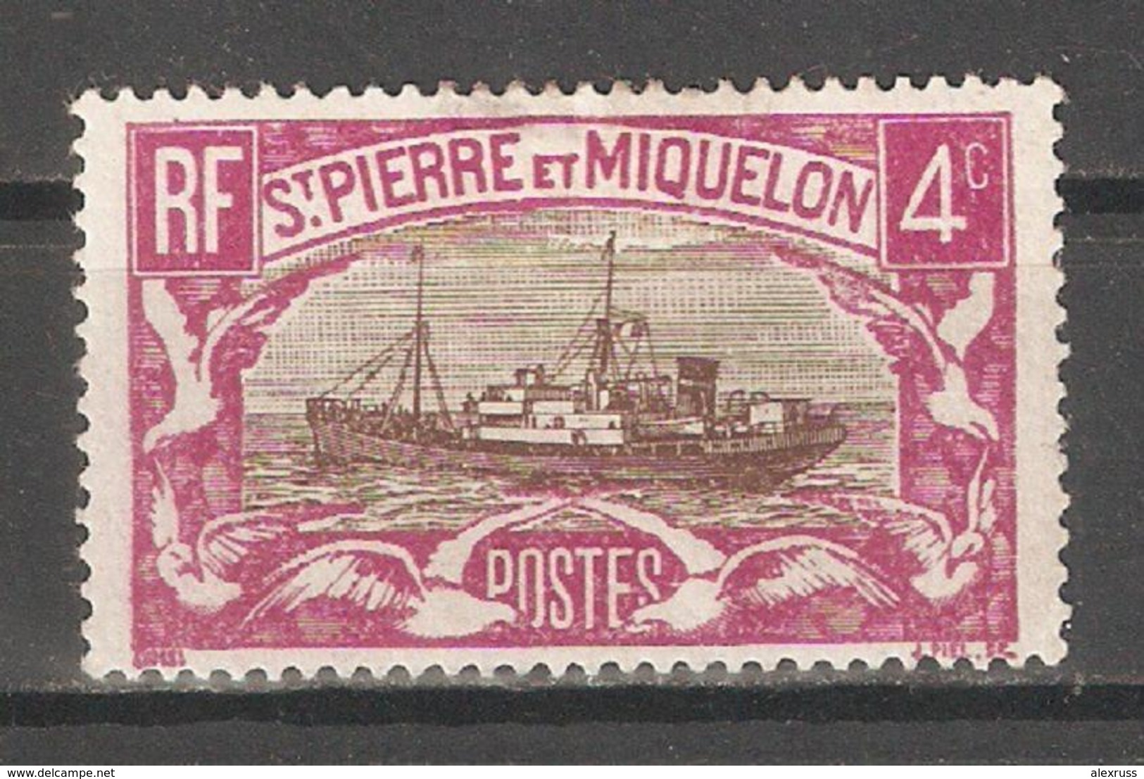 St Pierre & Miquelon 1932, Boat 4c, Scott # 138, VF Mint Hinged*OG (P-5) - Unused Stamps