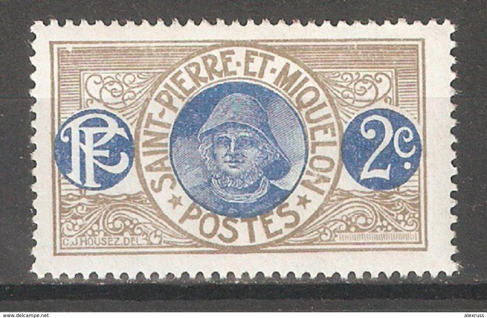 St Pierre & Miquelon 1909, Fisherman 2c, Scott # 80, VF Mint Hinged*OG (P-5) - Neufs