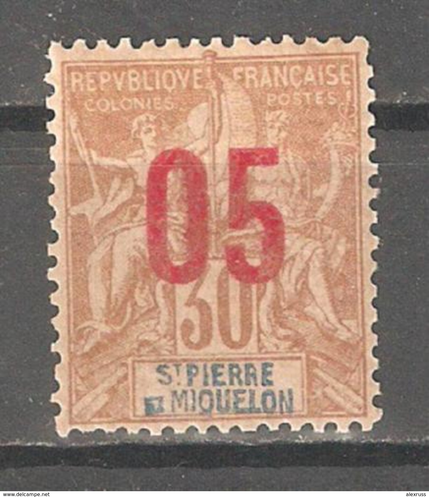 St Pierre & Miquelon 1912, Surcharged, Scott # 115, VF Mint Hinged*OG (P-5) - Unused Stamps