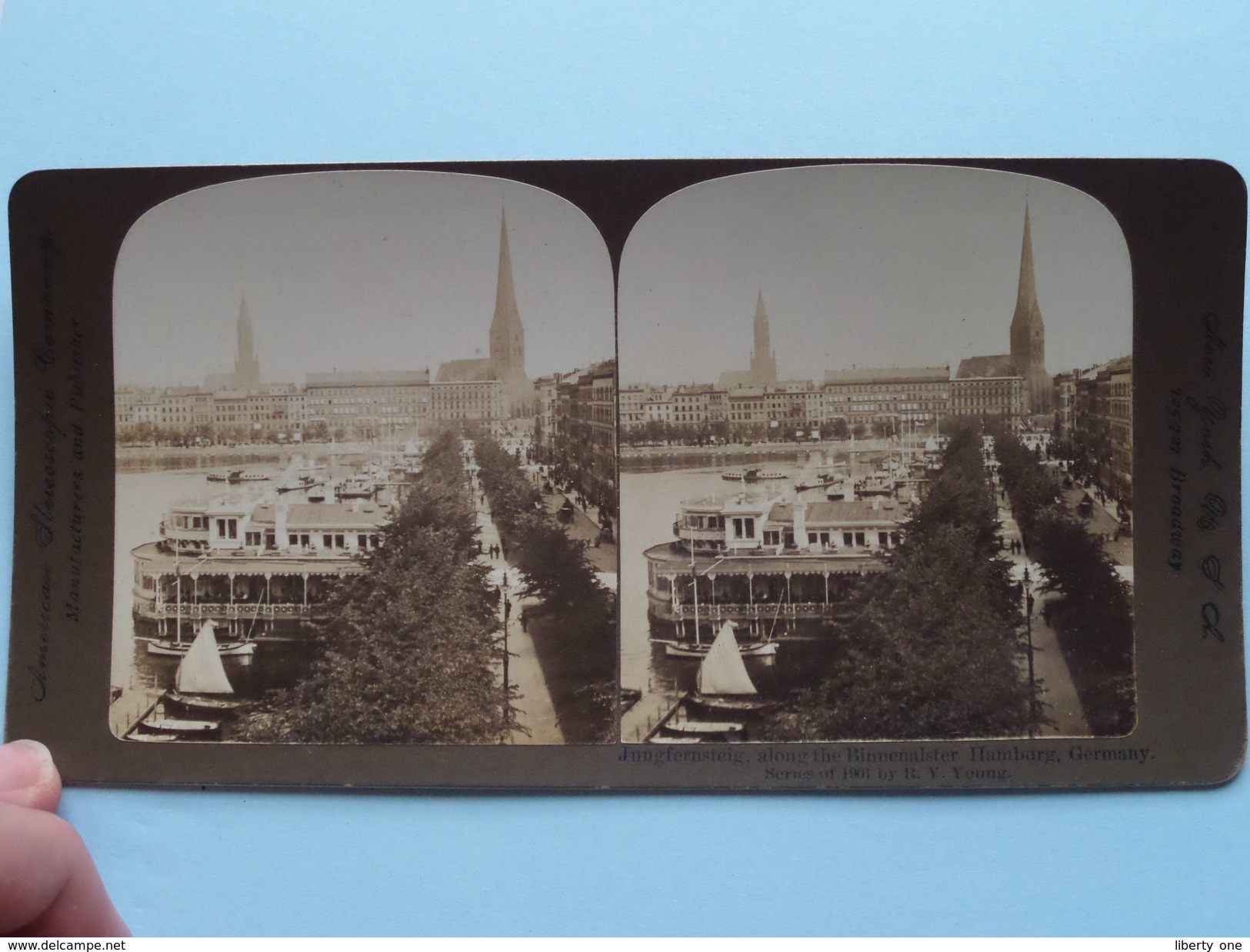 JUNGFERNSTEIG Along The BINNENALSTER HAMBURG Germany " 1901 R Y YOUNG Stereo Photo ( ) !! - Stereoscopic