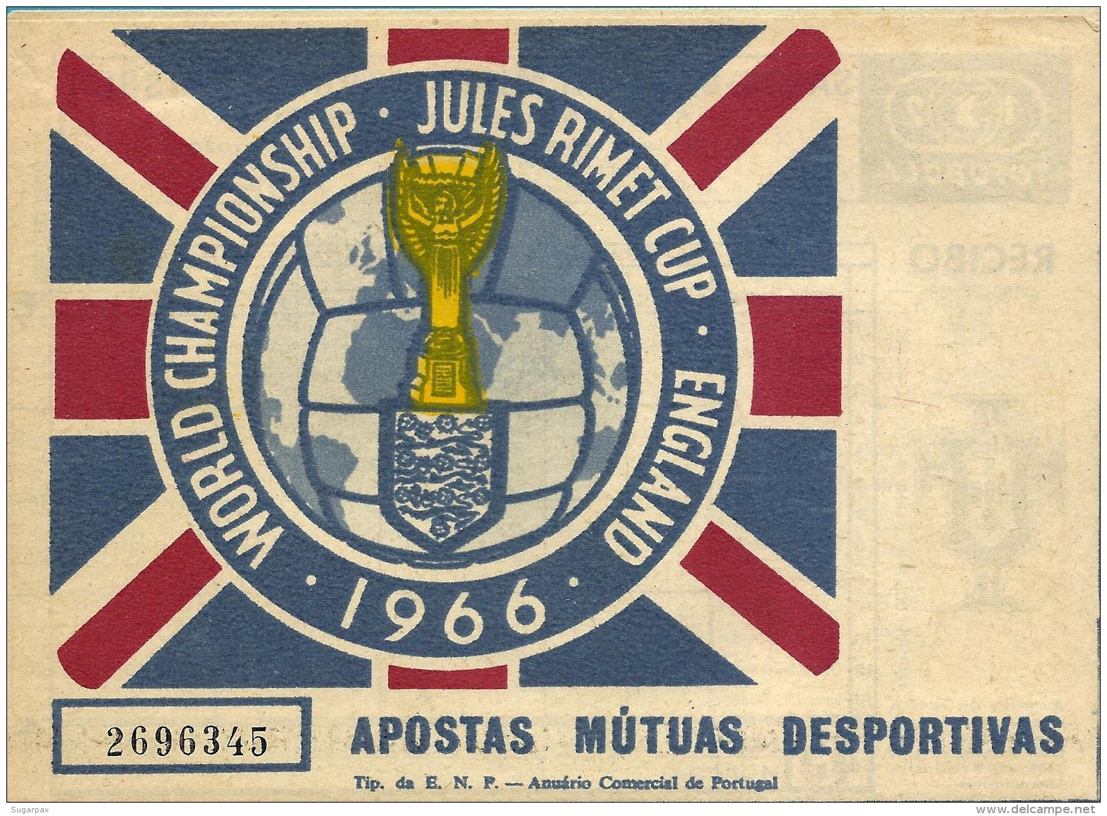 ENGLAND 1966 -  World Championship - Jules Rimet Cup - Totobola 45 - Portugal - 4 Scans - Lottery Tickets