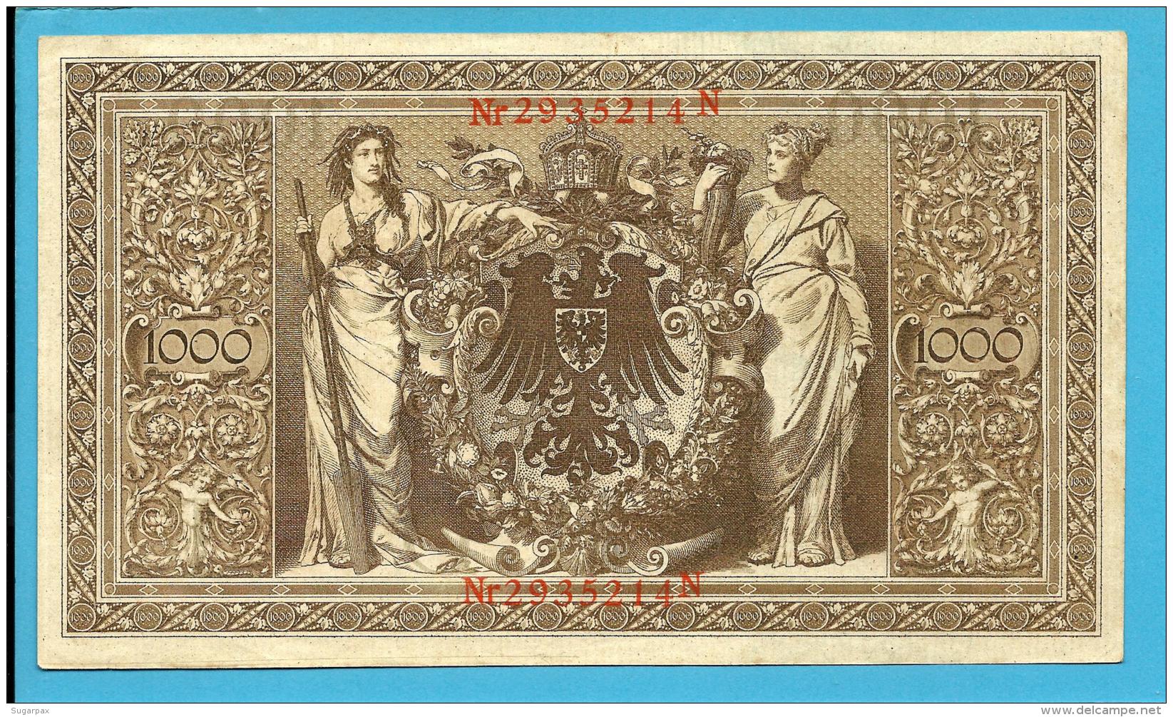 GERMANY - 1000 MARK - 1910 - Pick 44.b - 7 Digit RED SEAL - ( 189 X 109 ) Mm - REICHSBANKNOTE - IMPERIAL BANK NOTES - 1.000 Mark