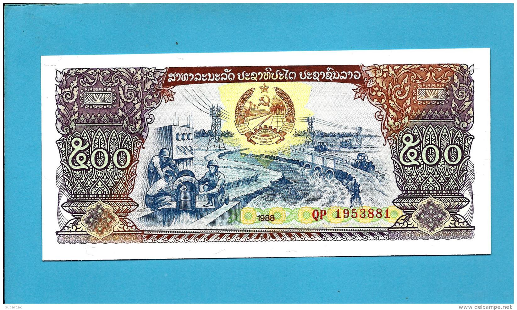 LAOS - 500 KIP - 1988 - Pick 31 - UNC. - Serie  QP - BANK OF THE LAO PDR - 2 Scans - Laos