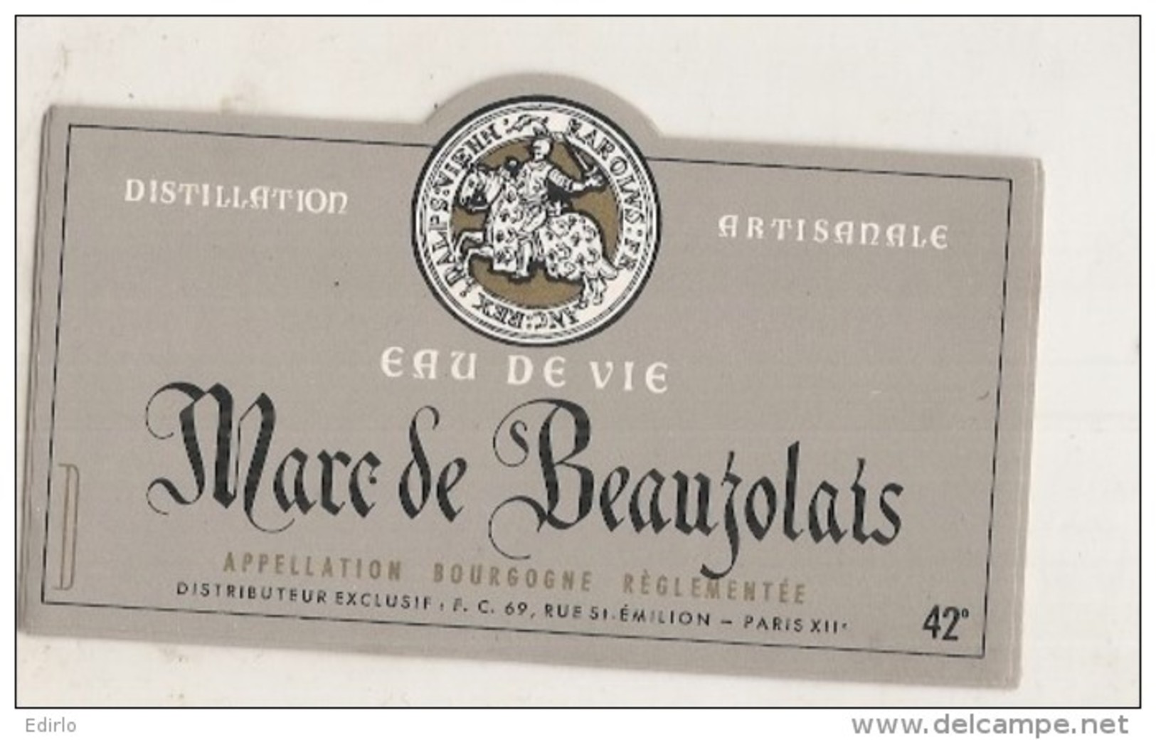 étiquette -  1970/90 - Marc De BEAUJOLAIS - Appellation Bourgogne Réglementé - Eau De Vie - Whisky