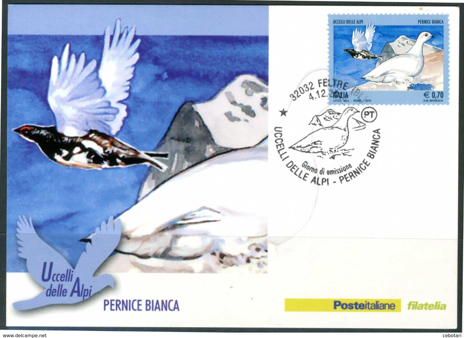 ITALIA / ITALY 2013 - Uccelli Delle Alpi - "Pernice Bianca" - Maximum Card Come Da Scansione - Pernice, Quaglie