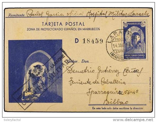 MARRUECOS. 1940. LARACHE A BILBAO. Entero Postal De 20 Cts. Azul (Ed. 31) Marca De Censura Militar... - Autres & Non Classés