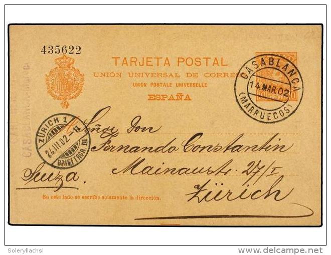 MARRUECOS. 1902. CASABLANCA A TANGER. Entero Postal De 10 Cts. Naranja, Mat. CASBLANCA/MARRUECOS. - Autres & Non Classés