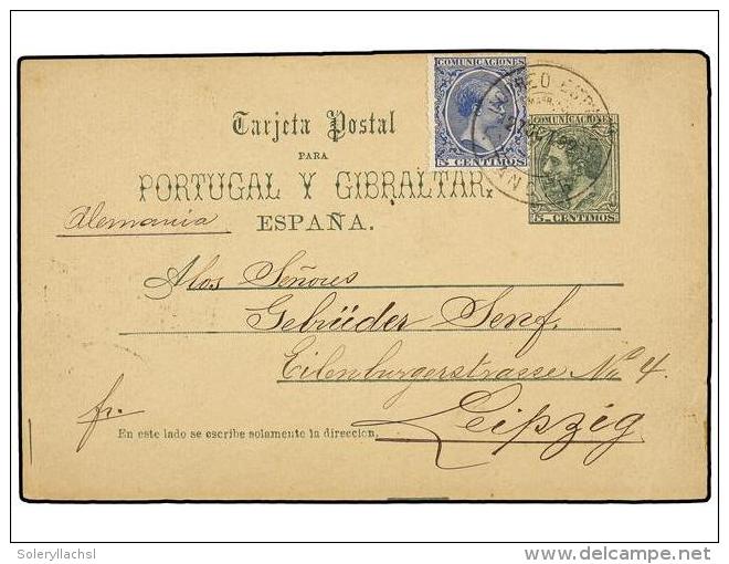 MARRUECOS. 1892. TANGER A ALEMANIA. Entero Postal De 5 Cts. Verde Con Franqueo Adicional De 5 Cts.... - Autres & Non Classés