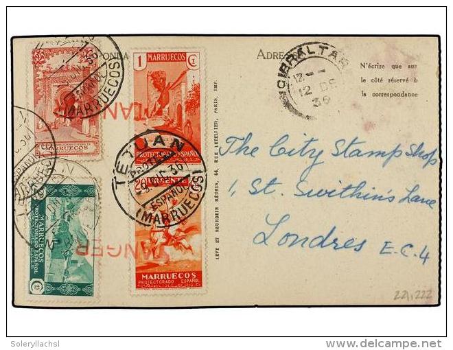 MARRUECOS. 1936. T&Aacute;NGER A LONDRES. 1 Cto., 2 Cts., 5 Cts. Y 20 Cts. Sobre Tarjeta Postal Marca... - Autres & Non Classés