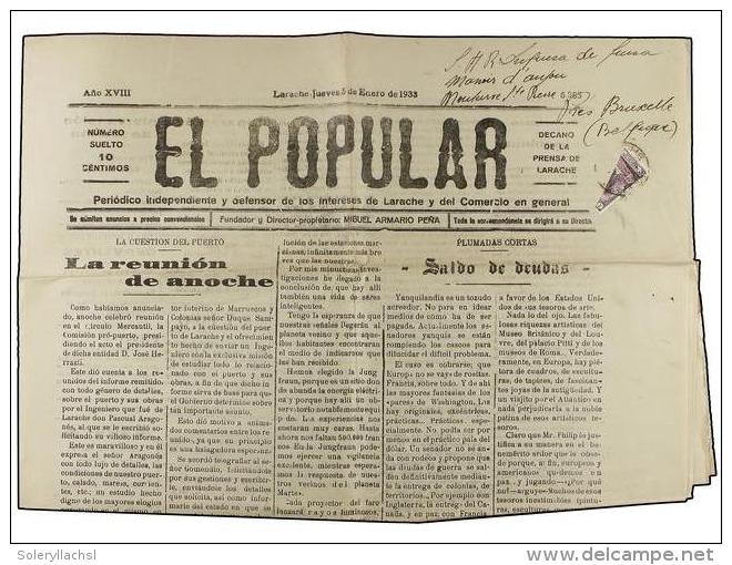 MARRUECOS. Ed.106f. 1933. LARACHE A BRUSELAS. Peri&oacute;dico EL POPULAR Circulado Con Sello De 2... - Autres & Non Classés