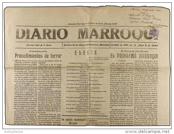 MARRUECOS. Ed.106f. 1933. LARACHE A BRUSELAS. Peri&oacute;dico DARIO MARROQUI Circulado Con Sello De 2... - Autres & Non Classés