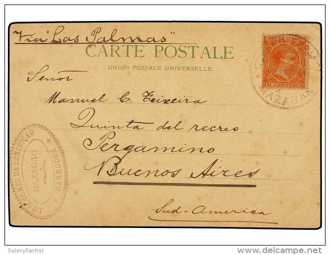 MARRUECOS. 1901. MAZAGAN A BUENOS AIRES. Tarjeta Postal Circulada Con Sello De 10 Cts. Bermell&oacute;n,... - Autres & Non Classés
