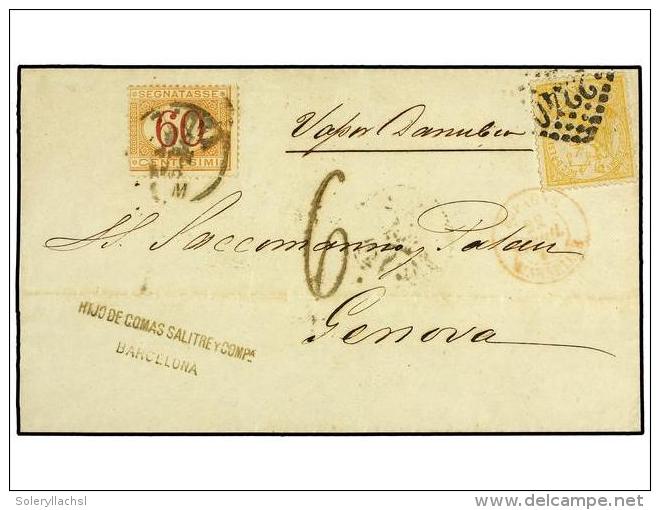 ESPA&Ntilde;A. Ed.149. 1873. BARCELONA A GENOVA. 50 Cts. Amarillo, Mat. ROMBO DE PUNTOS FRANCES 2240... - Altri & Non Classificati