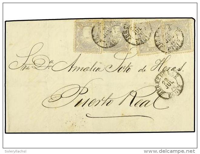 ESPA&Ntilde;A. Ed.106(4). 1870. JEREZ A PUERTO REAL. 25 Mils. Gris (4), Mat. JEREZ DE LA F./CADIZ.... - Other & Unclassified