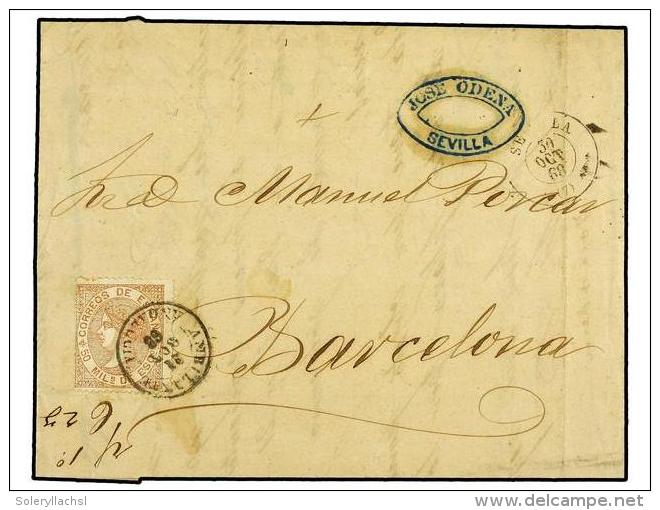 ESPA&Ntilde;A. Ed.96. 1868. SEVILLA A BARCELONA. 50 Mils. Casta&ntilde;o Rojo, Mat. Fechador... - Autres & Non Classés