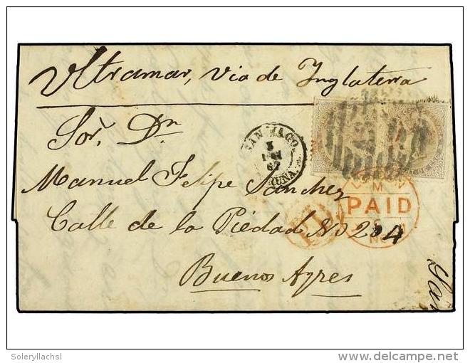 ESPA&Ntilde;A. Ed.92(2). 1867. SANTIAGO A BUENOS AIRES. 20 Cts. Violeta (2), Mat. PARRILLA Con... - Altri & Non Classificati