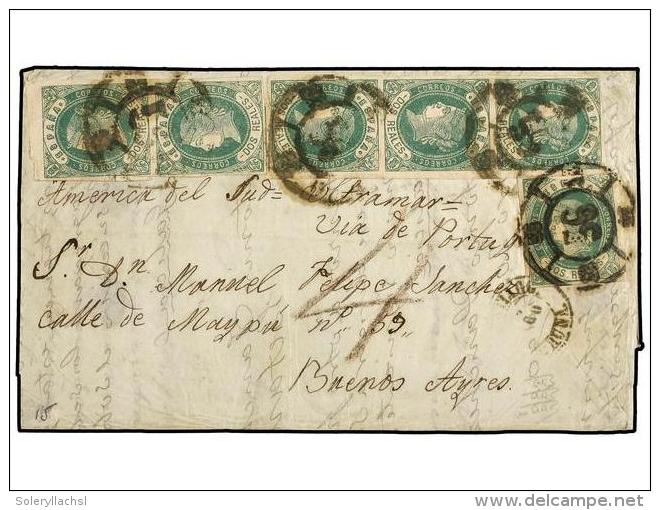 ESPA&Ntilde;A. Ed.62 (6). 1863. SANTIAGO (Coru&ntilde;a) A BUENOS AIRES. 2 Reales Verde, Seis Sellos,... - Other & Unclassified