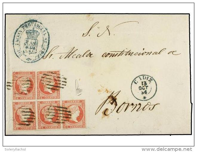 ESPA&Ntilde;A. Ed.48 (5). 1856. C&Aacute;DIZ A BORNOS. 4 Cuartos Rojo (5). MAGN&Iacute;FICA. - Autres & Non Classés