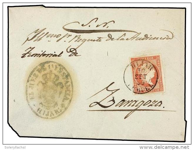 ESPA&Ntilde;A. Ed.48. 1859. HIJAR A ZARAGOZA. 4 Cuartos Rojo, Mat. Fechador HIJAR/TERUEL Y Marca Del... - Otros & Sin Clasificación