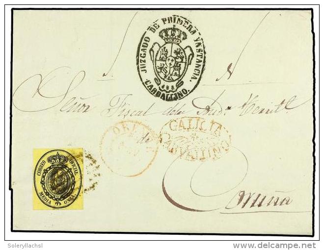 ESPA&Ntilde;A. Ed.35. 1855. CARBALLINO A CORU&Ntilde;A. 1/2 Onza Negro S. Amarillo, Mat. PARRILLA Y... - Sonstige & Ohne Zuordnung