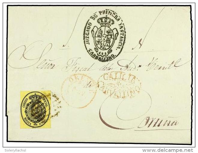 ESPA&Ntilde;A. Ed.35. 1855. CARBALLINO A CORU&Ntilde;A. 1/2 Onza Negro S. Amarillo, Mat. PARRILLA Y... - Otros & Sin Clasificación