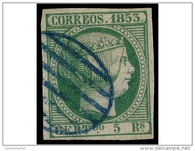 &deg; ESPA&Ntilde;A. Ed.20. 5 Reales Verde, Mat. PARRILLA AZUL. PIEZA DE LUJO. Cert. COMEX Y CEM.... - Other & Unclassified