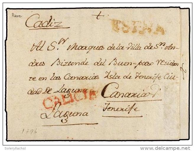 ESPA&Ntilde;A: PREFILATELIA. 1796 (8 Oct.). Carta Con Texto Sin Origen. Marca GALICIA En Rojo, Probablemente... - Autres & Non Classés