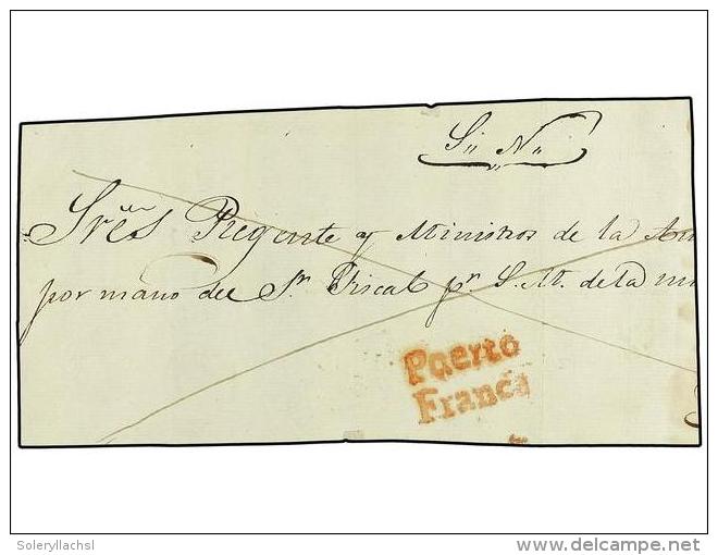 ESPA&Ntilde;A: PREFILATELIA. (1840 CA). FRONTAL DE PLICA Con La Marca En Rojo PUERTO FRANCA (P.E.8). - Other & Unclassified