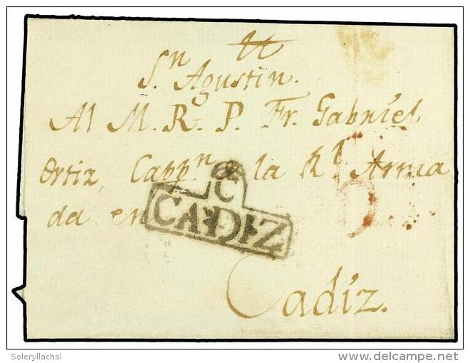 ESPA&Ntilde;A: PREFILATELIA. (1800 CA.). CHICLANA A CADIZ. Envuelta Sin Fechar Con La Marca C/CADIZ En Negro... - Other & Unclassified