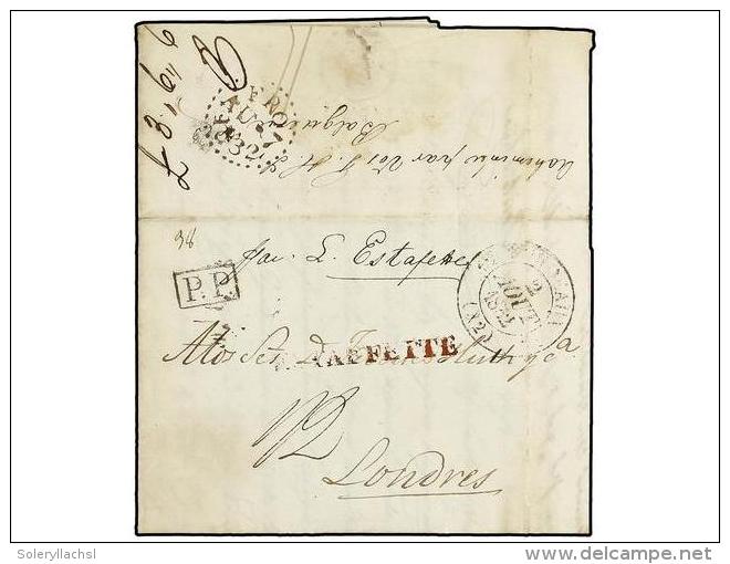 ESPA&Ntilde;A: PREFILATELIA. 1832. SEVILLA A LONDRES. Circulada Por Encaminador Hasta Burdeos, Al Dorso Manuscrito... - Other & Unclassified