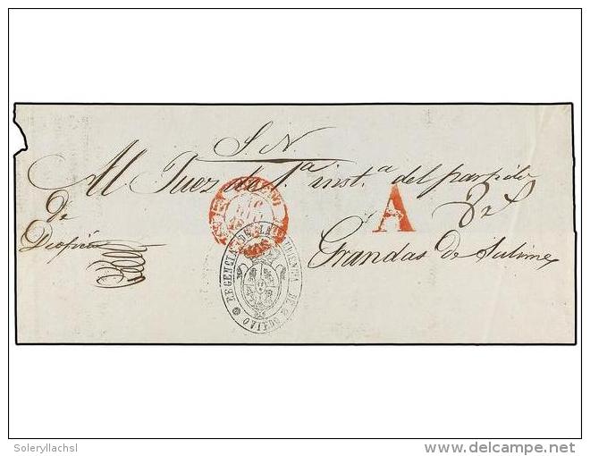 ESPA&Ntilde;A: PREFILATELIA. 1853. OVIEDO A GRANDAS. Fechador De Oviedo Y A De Abono En Rojo (n&ordm; 21).... - Other & Unclassified