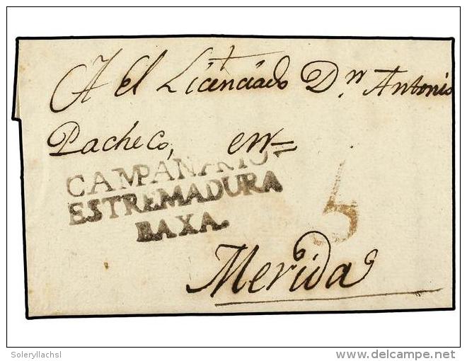 ESPA&Ntilde;A: PREFILATELIA. 1814. CAMPANARIO A M&Eacute;RIDA. Marca CAMPANARIO/ESTREMADURA/BAXA (n&ordm; 1)... - Autres & Non Classés