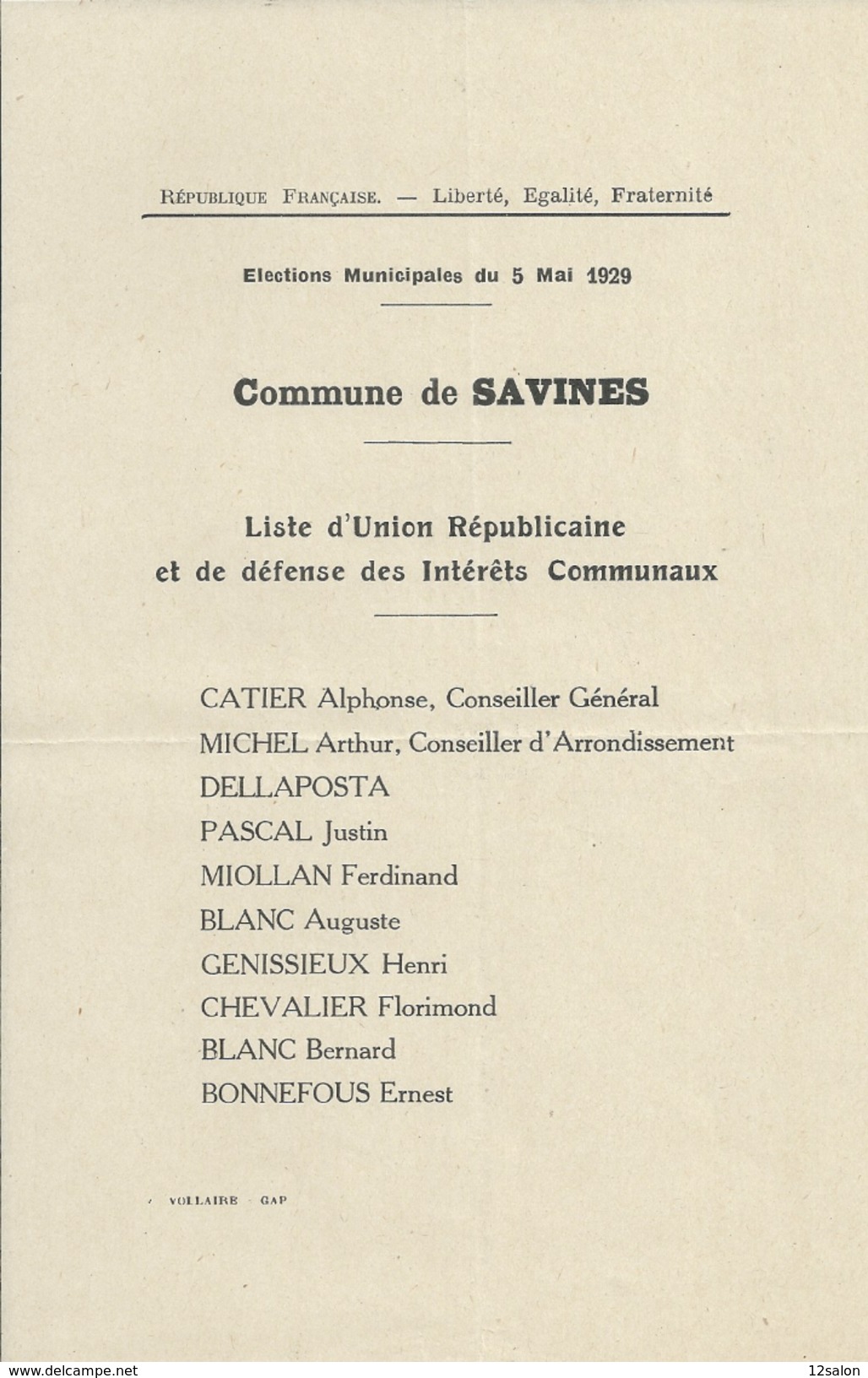ELECTIONS TRACT  HAUTES ALPES SAVINES 1929 - Historical Documents