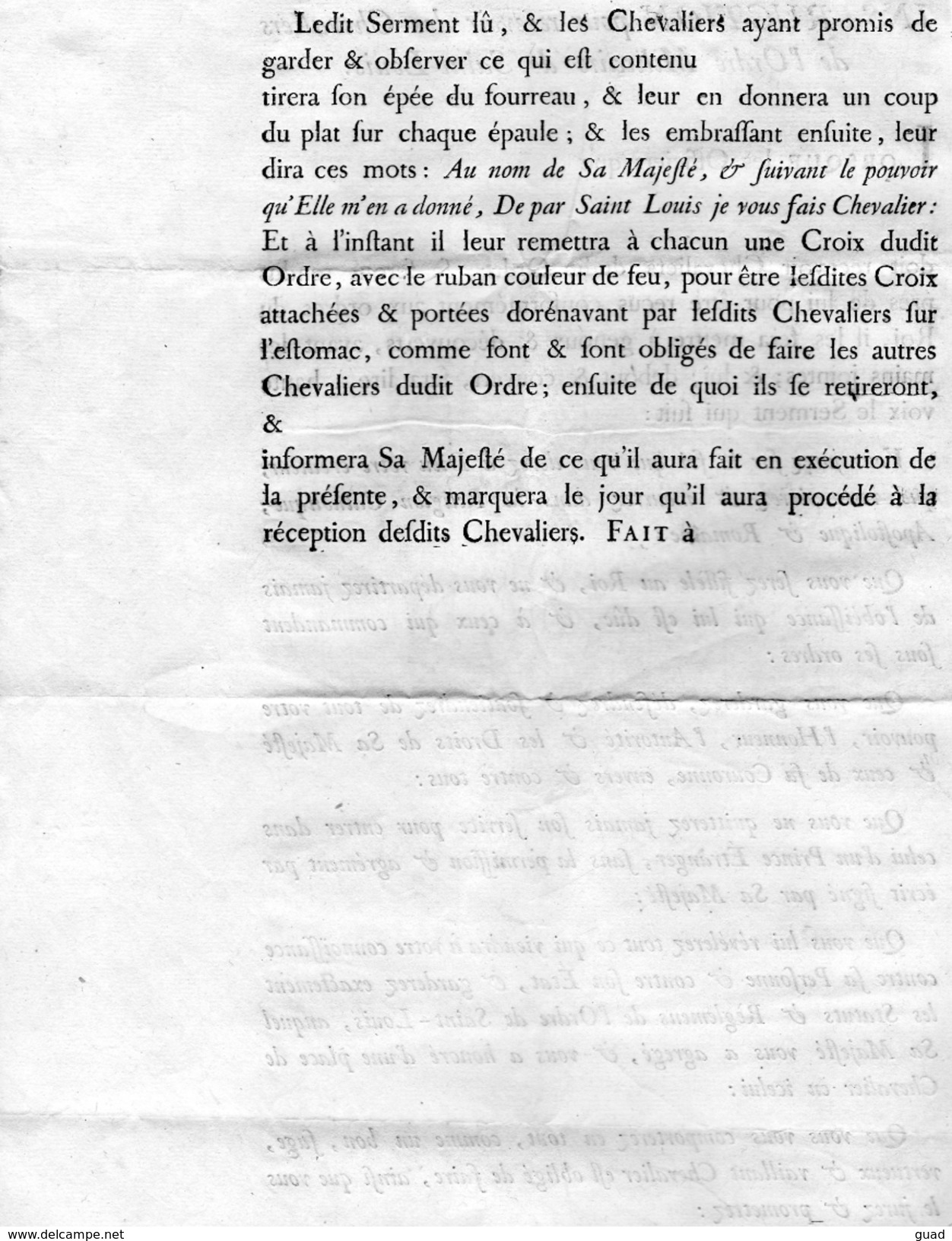 INSTRUCTION ¨POUR RECEVOIR DES CHEVALIERS DE L'ORDRE MILITAIRE SE SAINT LOUIS AVRIL 1693 - Documents Historiques