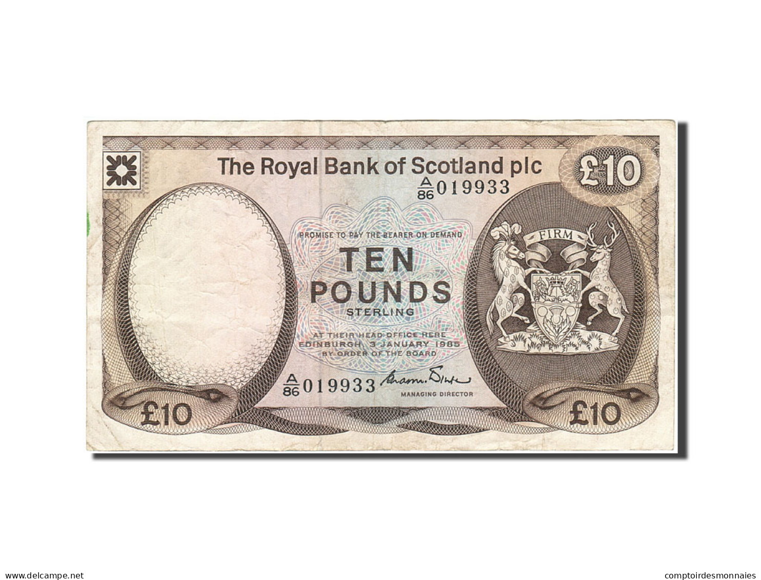 Billet, Scotland, 10 Pounds, 1982-1986, 1985-01-03, KM:343a, TTB - 10 Pounds