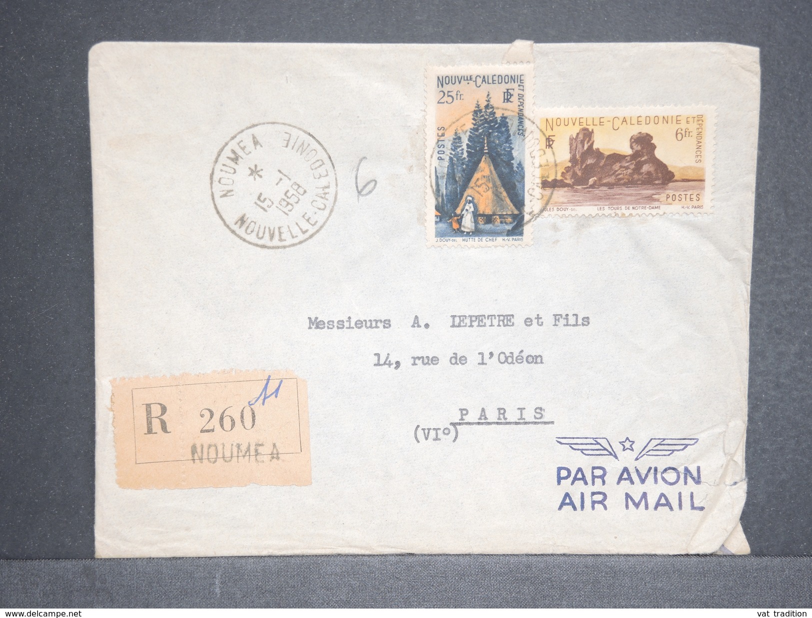 NOUVELLE CALÉDONIE. - Enveloppe En Recommandé De Nouméa Pour Paris En 1958- L 6537 - Cartas & Documentos