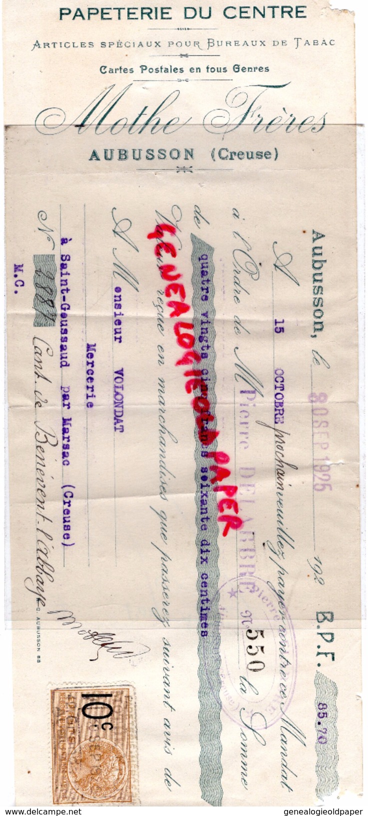 23 - AUBUSSON - PAPETERIE DU CENTRE-CARTES POSTALES MOTHE FRERES- IMPRIMERIE-- 1925 - Drukkerij & Papieren