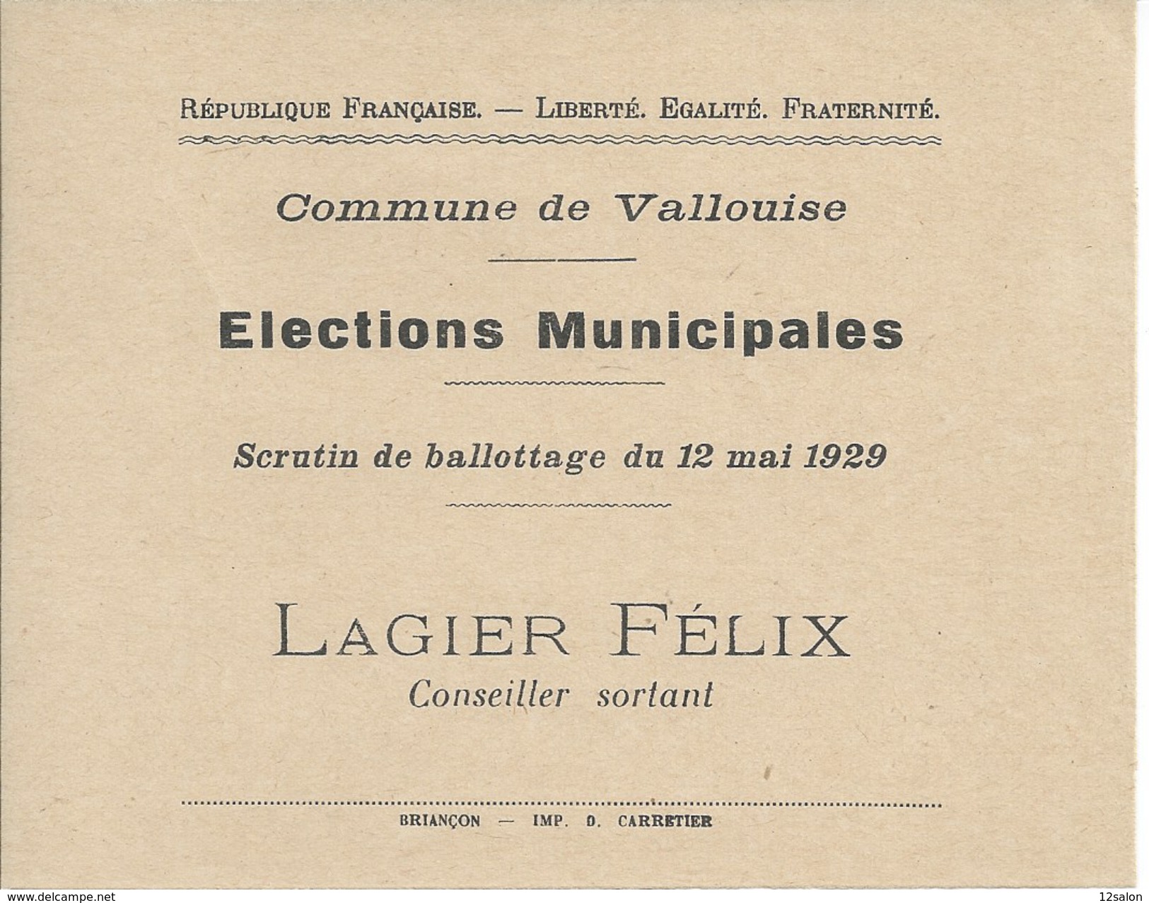 ELECTIONS TRACT  HAUTES ALPES VALLOUISE 1929 - Documentos Históricos