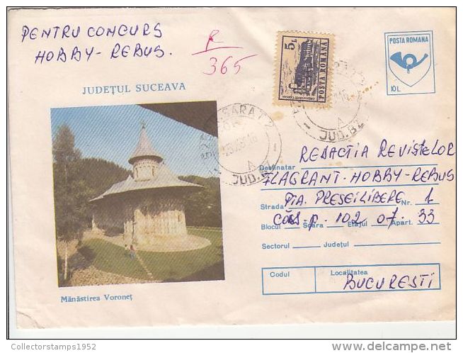 58655- VORONET MONASTERY, ARCHITECTURE, REGISTERED COVER STATIONERY, 1993, ROMANIA - Abadías Y Monasterios