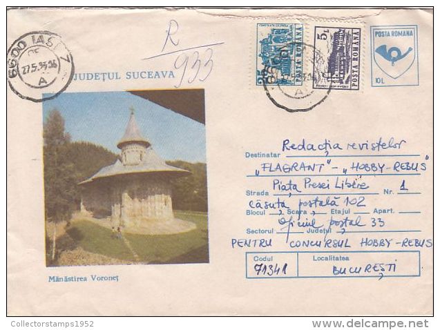 58656- VORONET MONASTERY, ARCHITECTURE, REGISTERED COVER STATIONERY, 1993, ROMANIA - Abadías Y Monasterios